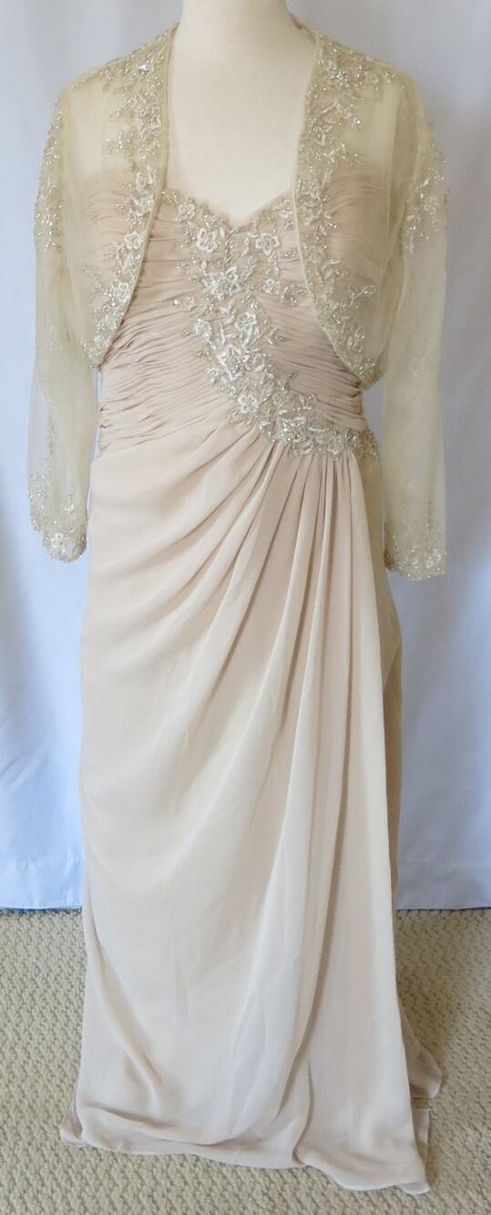 Jordan Fashions Caterina Evening Gown and Jacket Size 18 Beaded Beige Formal